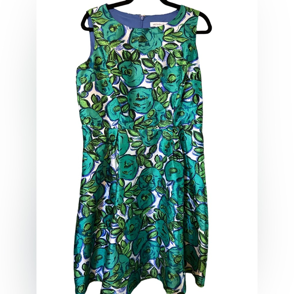 Liz Claiborne Size 14 Green/Blue Floral Sleeveless Dress